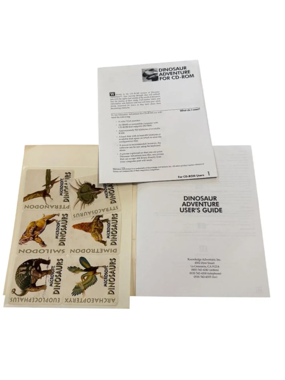 Dinosaur Adventure CD-ROM User Guide MS-DOS 1993 Educational Software